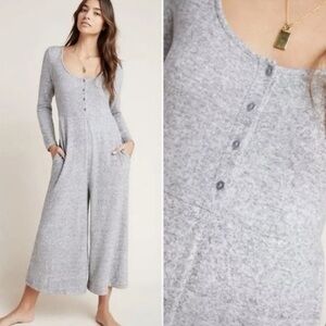 By Anthropologie Marisa Hacci Heathered Gray Wide Leg Knit Jumpsuit Cropped Sz S